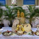 Pooja for carving another row of steps for Vindhyagiri Hillock at Shravanabelagola.
