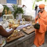 Pooja for carving another row of steps for Vindhyagiri Hillock at Shravanabelagola.