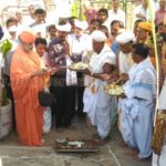 Pooja for carving another row of steps for Vindhyagiri Hillock at Shravanabelagola.