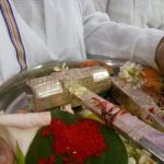 Pooja for carving another row of steps for Vindhyagiri Hillock at Shravanabelagola.