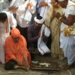 Pooja for carving another row of steps for Vindhyagiri Hillock at Shravanabelagola.