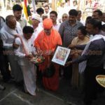 Pooja for carving another row of steps for Vindhyagiri Hillock at Shravanabelagola.