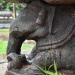 An Elephant being Carved along the base, Manastambha at Karkala, Udupi District, Karnataka.