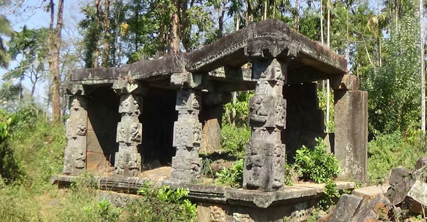The temple ruins are located at Punchavayal, near Panamaram, in Kerala's Wayanad district.