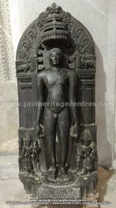 Neminath Tirthankar idol with an inscription on its pedestal.