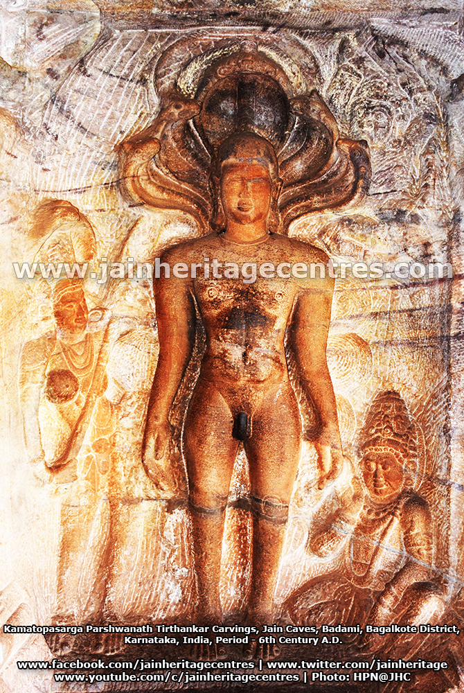 Kamatopasarga Parshwanath Tirthankar Carvings at Jain Caves, Badami, Bagalkote District, Karnataka, India. 6th Century AD | Photo: HPN@JHC
