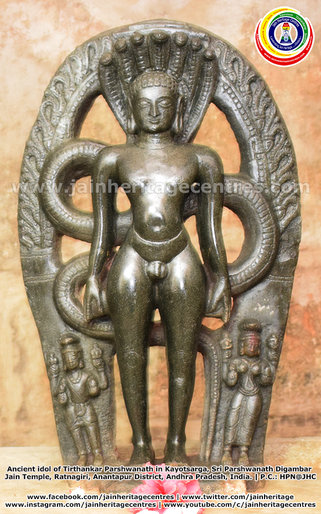 Ancient idol of Tirthankar Parshwanath in Kayotsarga, Sri Parshwanath Digambar Jain Temple, Ratnagiri.