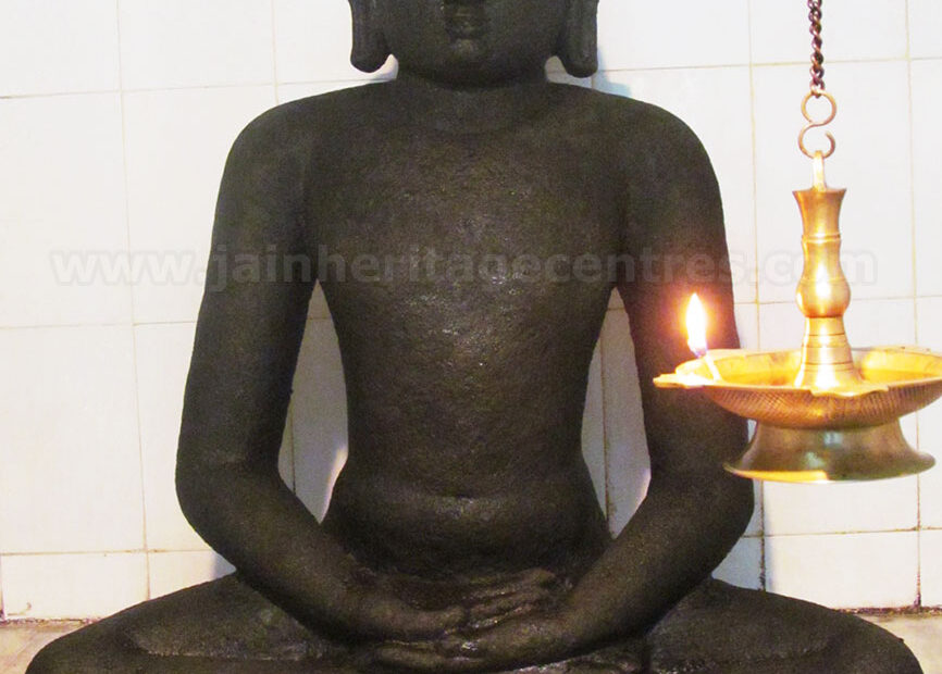 Idol of Tirthankar Adinath in Paryankasana, main deity of the Sri Adinathar Digambar Jain Temple at Arpakkam.