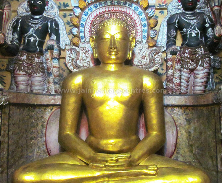 Ancient idol of Tirthankar Kunthunath/Kunthunathar in Paryankasana, 9th Century A.D., Kunthunathar Digambar Jain Temple, Karanthai, Thiruvannamalai District, Tamil Nadu, India.