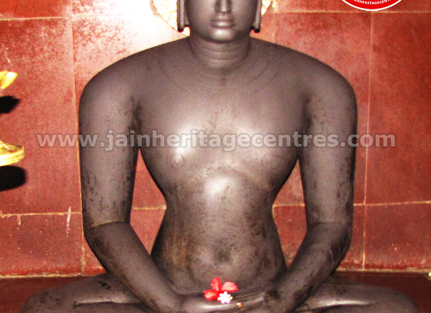 Ancient idol of Tirthankar Shantinath in Sukhasana, 2nd Basement, Sri Digambar Jain Temple, Kagwad, Athni Taluk, Belagavi District, Karnataka, India.