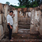 Researcher Nitin H P at Sukanasi of the temple in renovation where the 2nd inscription was found