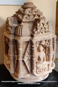 Chaturmukha Jain Tirthankara idol with Tirthankara seated in Padmasana, 10th- 11th Century.