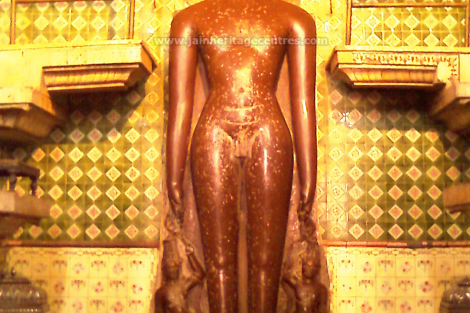Ancient idol of Tirthankar Shanthinath in Kayotsarga, Sri Shanthinath Digambar Jain Temple, 11th Century, Jhalrapatan, Jhalawar District, Rajasthan, India.